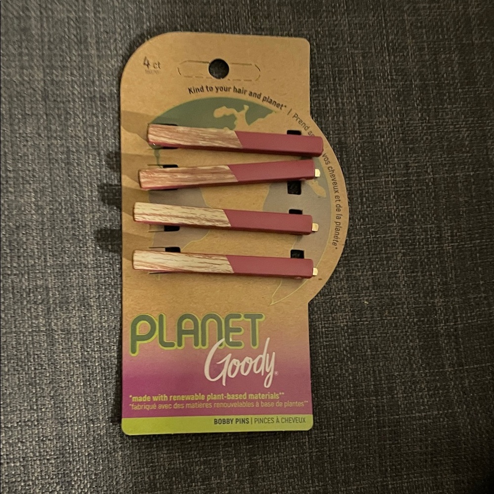 Goody Planet Pink and Wood Bobby Pins